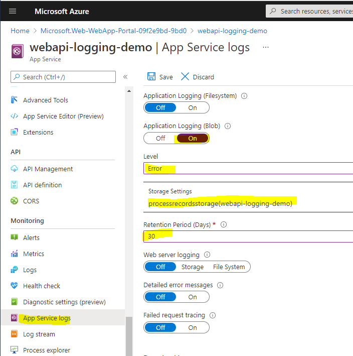 ASP.NET Core Web API (.NET 5.0) logging to Azure Blob Storage