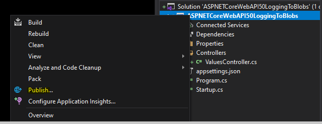 ASP.NET Core Web API (.NET 5.0) logging to Azure Blob Storage
