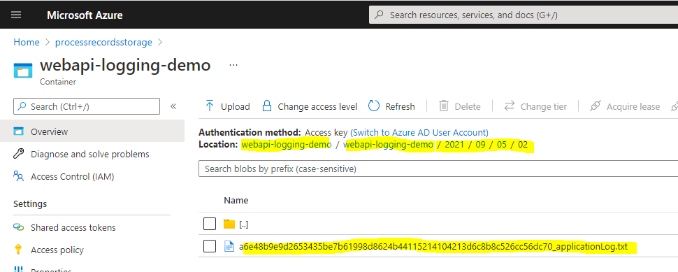 ASP.NET Core Web API (.NET 5.0) logging to Azure Blob Storage