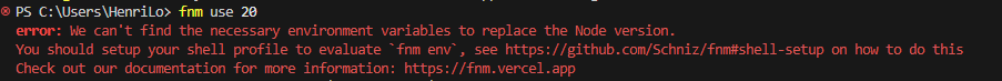 Node.js installation error with 'fnm use'