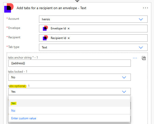 Power Automate and Docusign optional fields